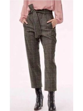 Aritzia Wilfred Jallade Wool Cashmere Plaid Tie Waist Trousers 10